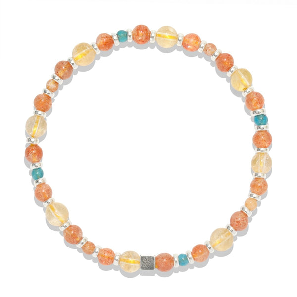 Natural Arusha Sunstone, Yellow Azez Crystal, Snowflake Rutilated Crystal and Blue Apatite Bracelet – ‘Joy of Rich’