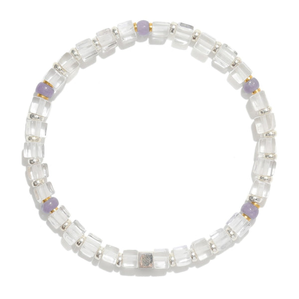 Natural Purple Tanzanite and Clear Quartz Bracelet – ‘True Self Discovering’