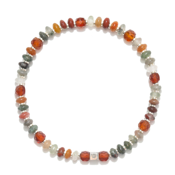 Natural Orange Garnet and Moss Agate Bracelet – ‘The Born Beauty’