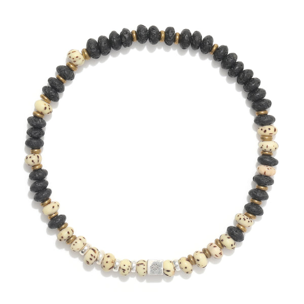 Natural Star-Moon Bodhi and Volcanic Stone Bracelet – ‘Stars and Moon’