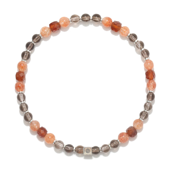 Natural Golden Sunstone, Orange Garnet and Smoky Quartz Bracelet – ‘The Positive Energy’