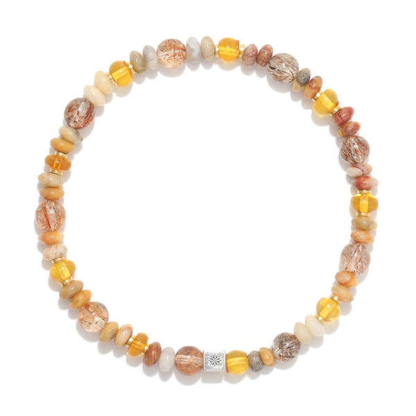 Natural Golden Black Rutilated Crystal, Crazy Lace Agate and Irregular Amber Bracelet – ‘The Good Fortune’