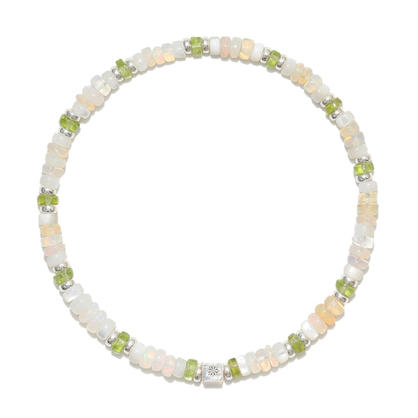 Natural Peridot, Opal, and White Mother-of-pearl Bracelet – ‘Love Catcher’