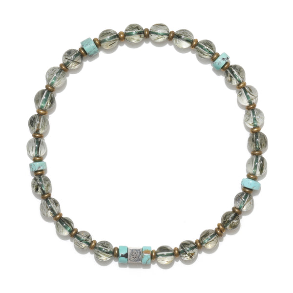 Natural Green Rutilated Crystal and Turquoise Bracelet – ‘The Treasure Bowl’