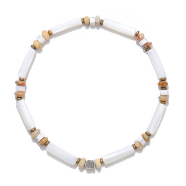 Natural Shell, Crazy Lace Agate and White Magnesite Bracelet – ‘The Guardian’