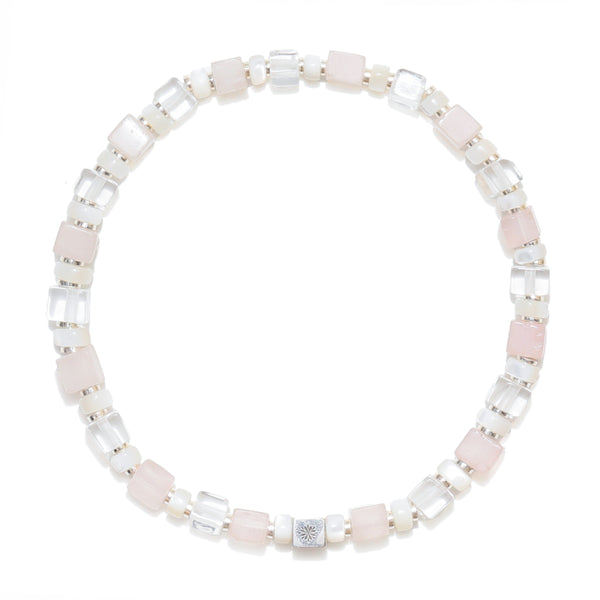 Natural Clear Quartz, Rose Quartz and Shell Bracelet – ‘The Mr. Right’